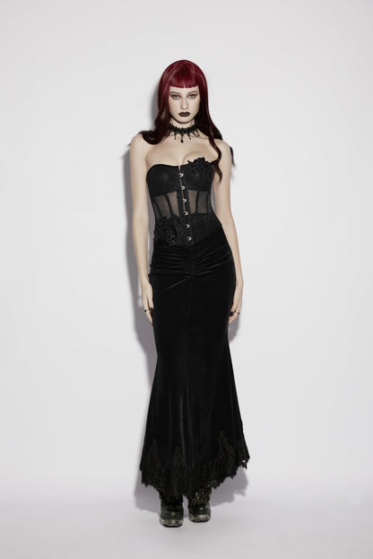 Black Embroidered Lace Lace-Up Slim Sheer Strappy Women's Gothic Corset