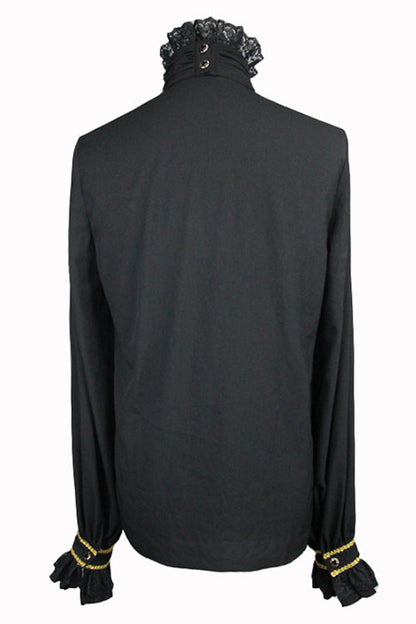 Black Chiffon Chest Embroidery Lace Sleeves Mens Gothic Blouse