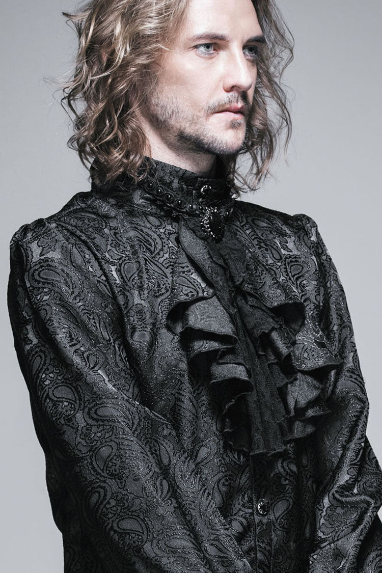 Black Lace Jacquard Jewel Pins Men's Gothic Tie