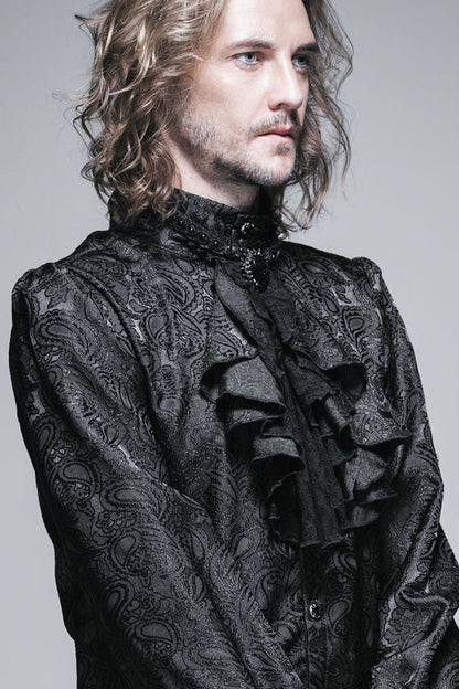 Black Lace Jacquard Jewel Pins Men's Gothic Tie