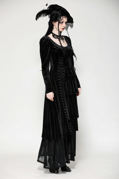 Black Long Sleeves Eyelets Side Slit Women's Gothic Maxi Dresses Wedding Dress