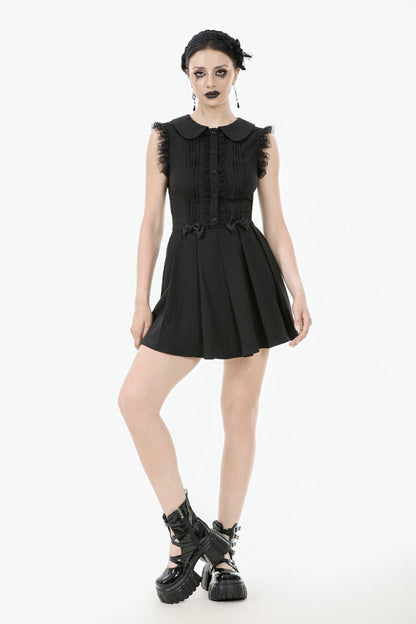 Black Peter Pan Collar Sleeveless Bowknot Pleated Women's Gothic Graduation Dress