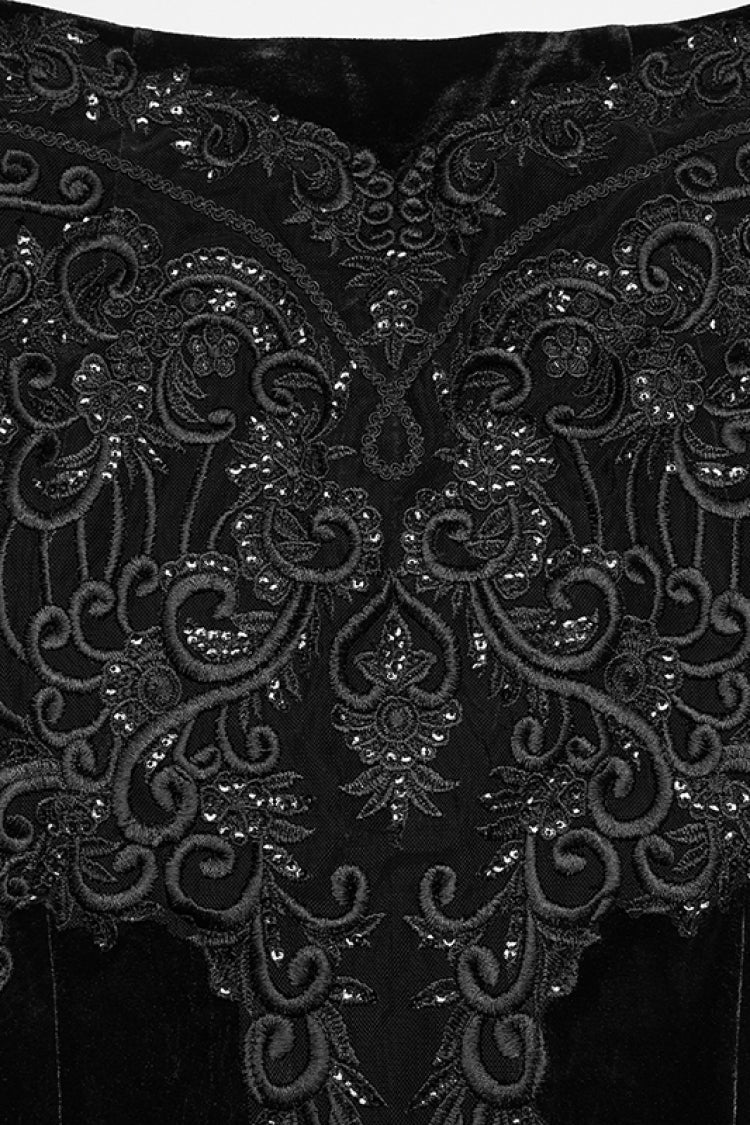 Black Cut-Out Embroidered Lace Slim Fishbone Women's Gothic Elegant Gorgeous Skirt