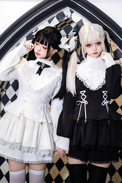 Black Long Sleeves Ruffle Lace-Up Sweet Handsome Lolita Dress