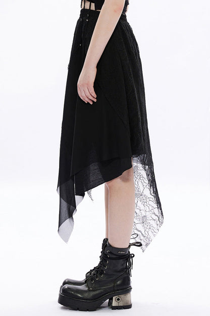 Black Lace Chiffon Irregular Hem Women's Gothic Skirt