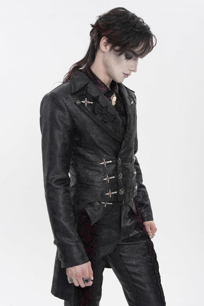 Black Lapel Collar Long Sleeves Lace-Up Slim Men's Gothic Handsome Double-Breasted Jacket