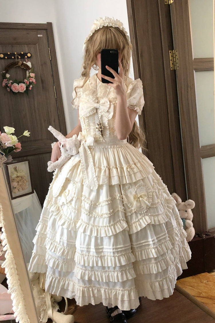 Apricot [Heart In Love] Multi-Layered Ruffled Bow Sweet Lolita Jsk Dress