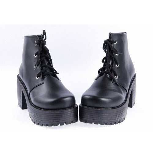 Black Patent Leather High Heels Platform Classic Lolita Shoes