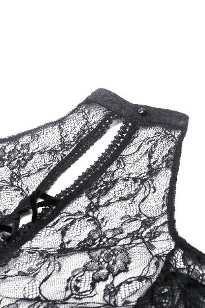 Black Off Shoulder Long Puff Sleeves Cut-Out Lace Women's Gothic Cape