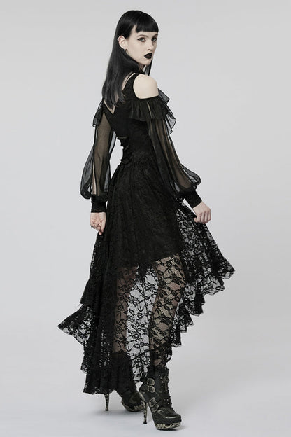 Black Off Shoulder Hollow Stitching Lace Irregular Women's Gothic Dress