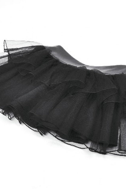 Black Multi-Layered Lace Mesh Women's Punk Short Skirt with D-Ring Ties Waist