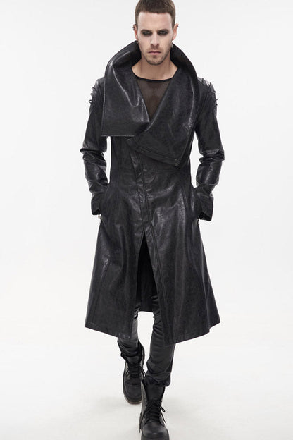 Black Gray Punk Exaggerated Large Collar Design Thick Rope Decoration Handsome Slim Men's Long Coat