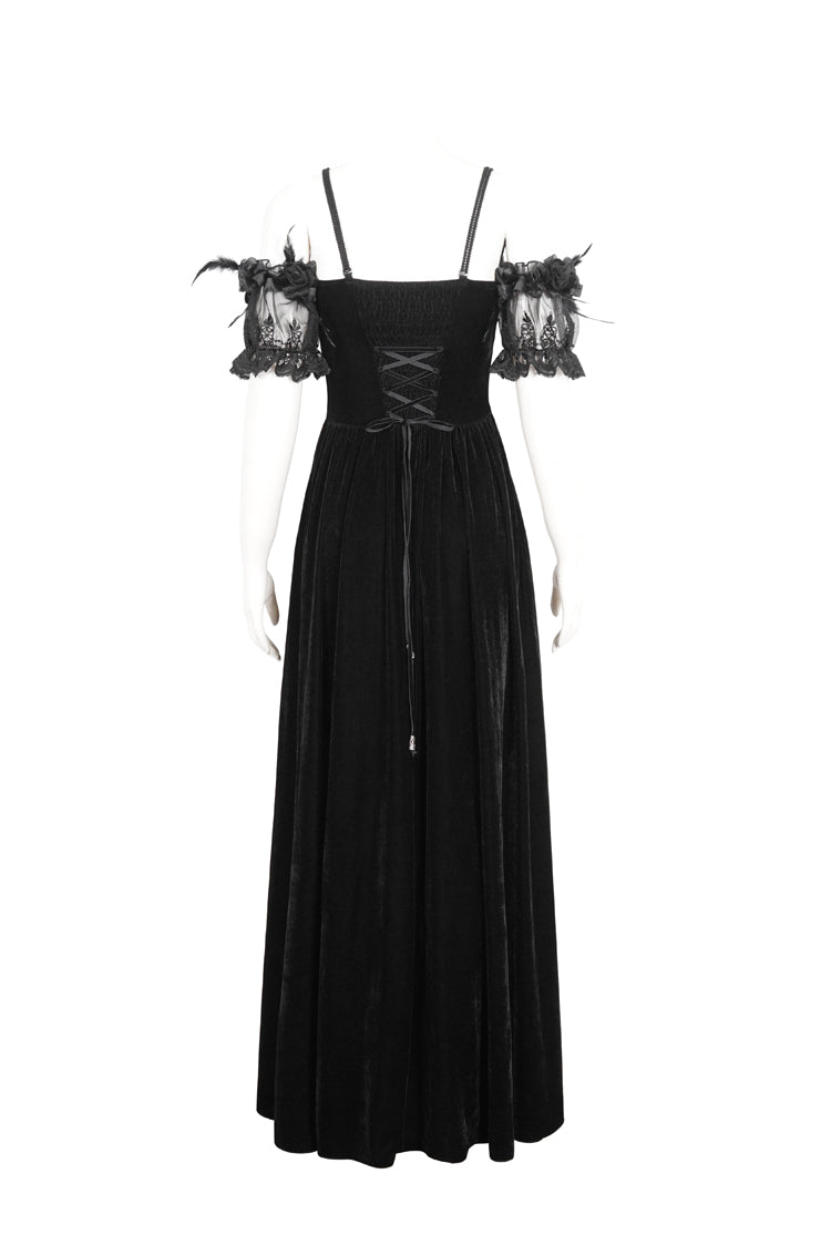Black Off Shoulder High Waisted Print Lace Women's Gothic Dress