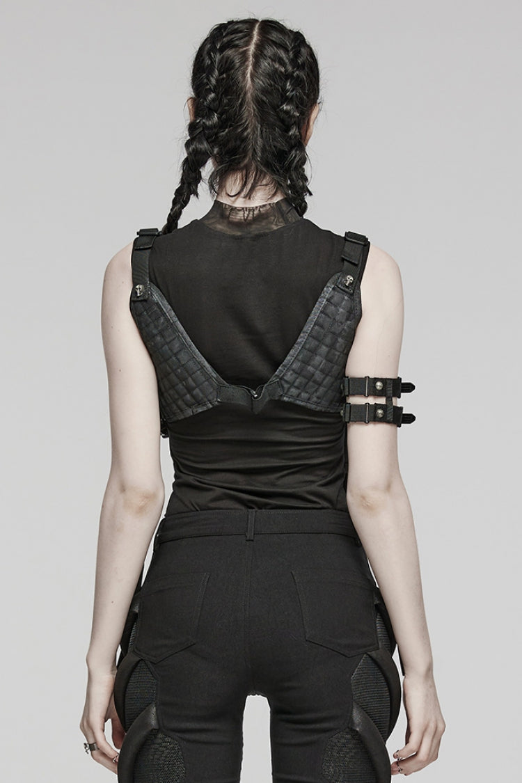 Black Military Style Skull Women's Steampunk Harness with Detachable Pockets
