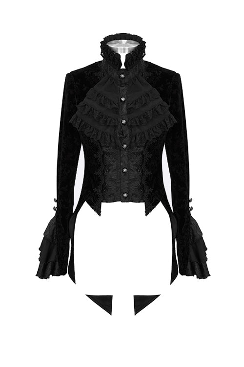 Black Gothic Lotus Leaf Corsage False Two Piece Womens Swallow Tailed Coats