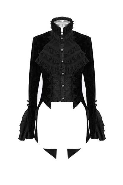 Black Gothic Lotus Leaf Corsage False Two Piece Womens Swallow Tailed Coats