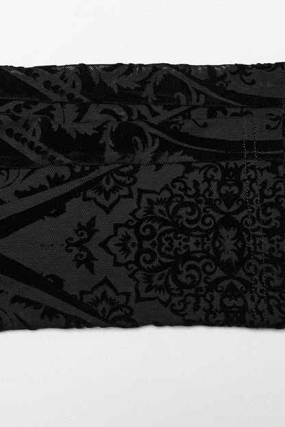 Black Floral Embroidery Mesh Women's Gothic Leggings