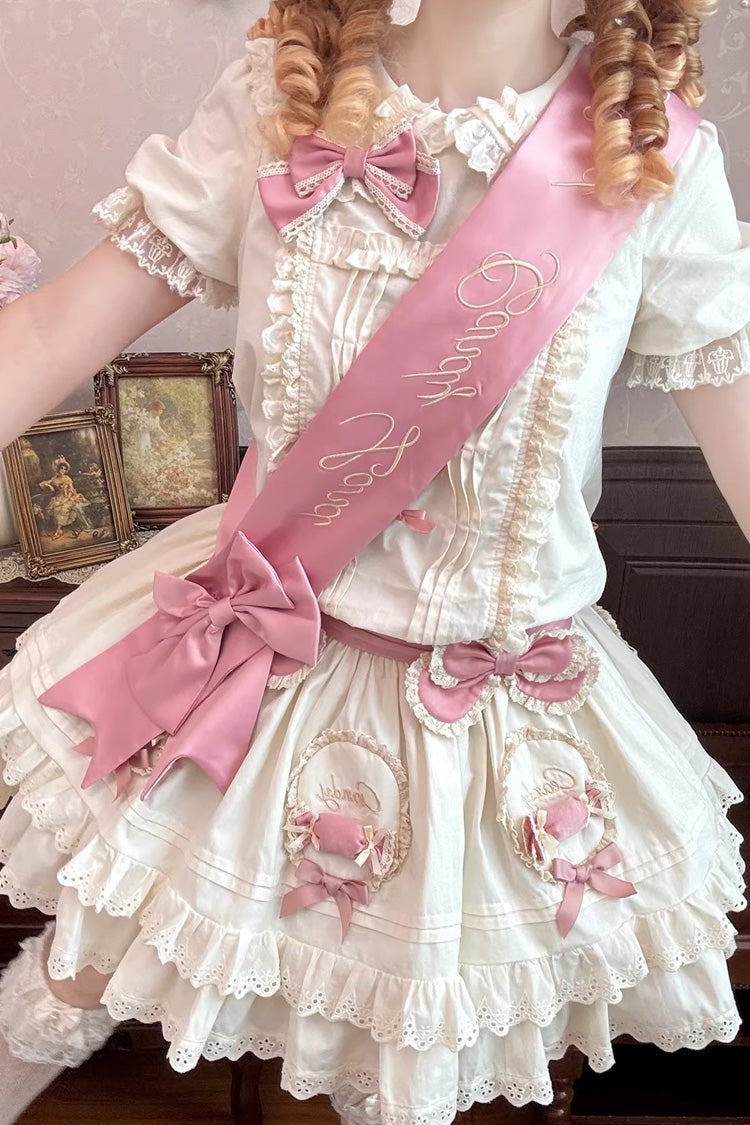 Apricot [Candy Paradise] Doll Collar Short Sleeves Double-Layered Ruffled Bow Sweet Lolita OP Dress