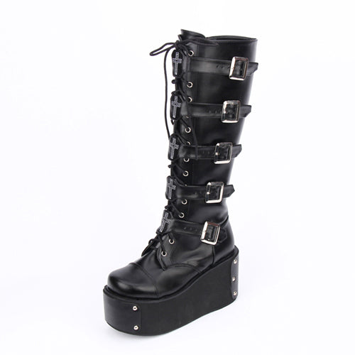 Black Cross Adornment High Platform Lolita Boots