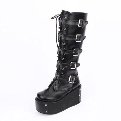 Black Cross Adornment High Platform Lolita Boots