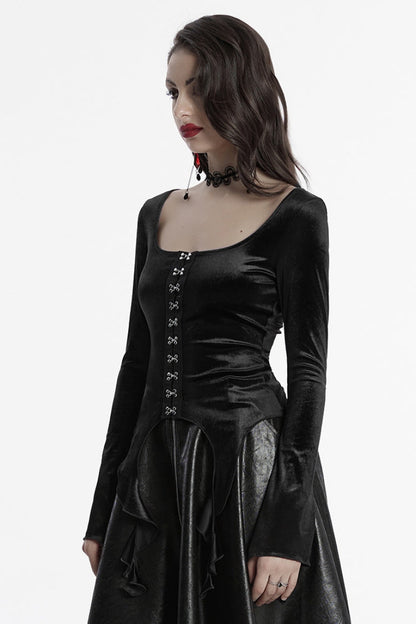 Black Long Sleeves Gradient Irregular Women's Gothic Blouse