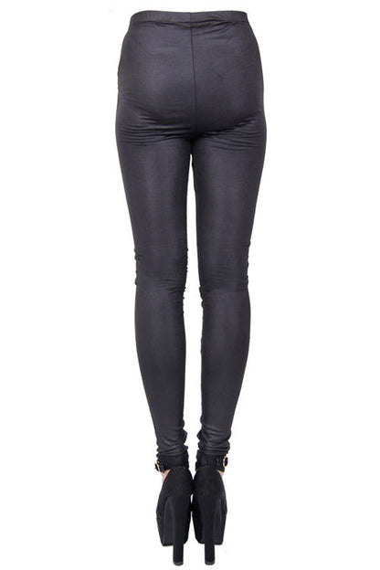 Black Front Splice Mesh Lace Up Gothic Knit Womens Pants