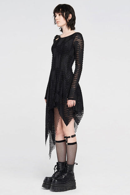 Black Hollow Irregular Ripped Women's Gothic Dress