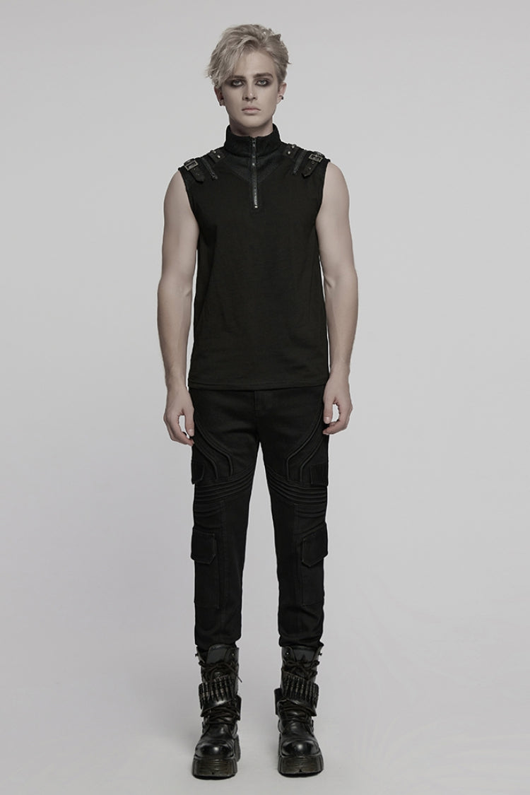Black Multi-pocket Pleated Men's Punk Denim Pants