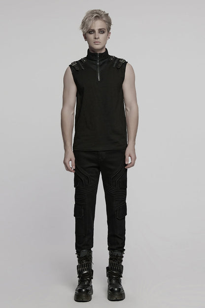 Black Multi-pocket Pleated Men's Punk Denim Pants