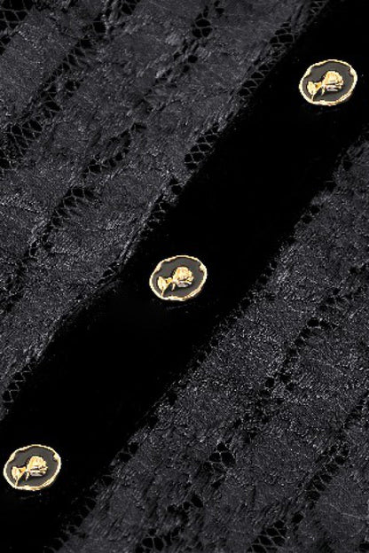Black Long Sleeves Lace Women's Gothic Velvet Short Dress