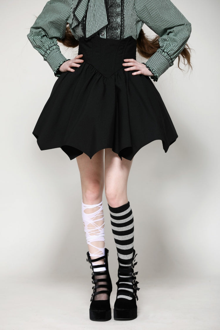 Black High Waisted Batwing Hem Women's Gothic Lolita Short Skirt