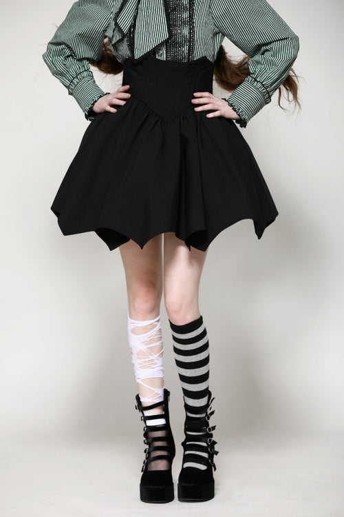 Black High Waisted Batwing Hem Women's Gothic Lolita Short Skirt