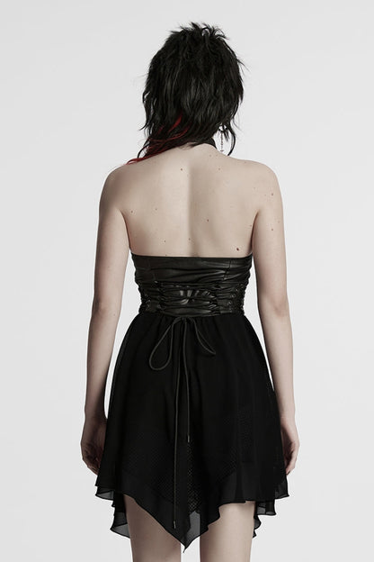 Black Halterneck Lace-Up Irregular Women's Punk Party Dress