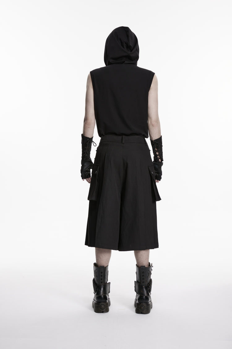Black Buckled Big Pockets Pleated Men's Punk Pants