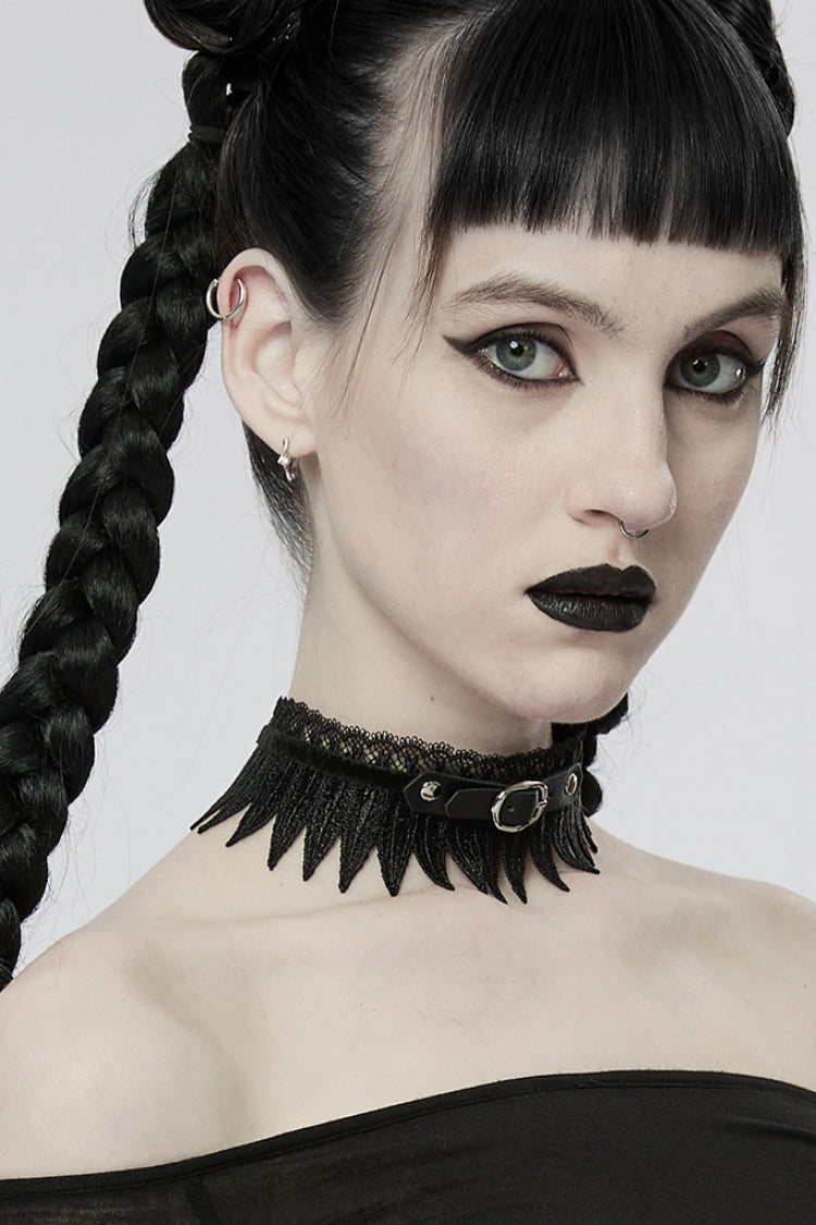 Black Adjustable Size Feather Lace Women's Gothic Choker
