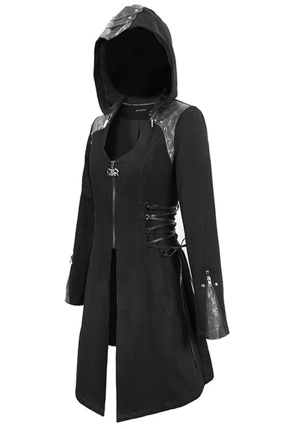 Black Hat Removable Slim Long Womens Gothic Coat