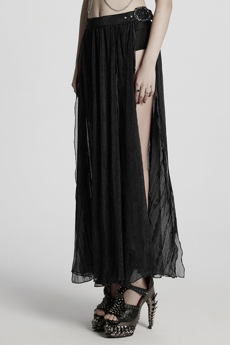 Black Buckle Split Women's Gothic Skirt