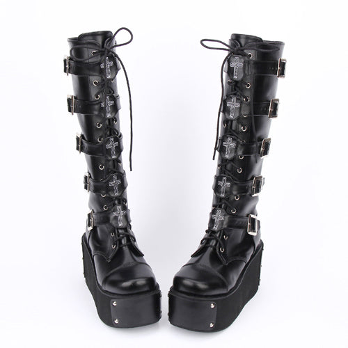 Black Cross Adornment High Platform Lolita Boots