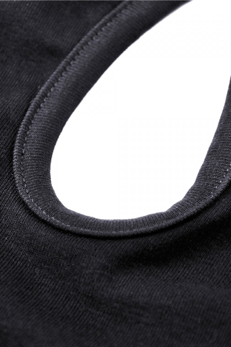 Black Halterneck Spliced Mesh Strappy Buckle Eyelet Harness Women's Punk Midriff-Baring Tank Top