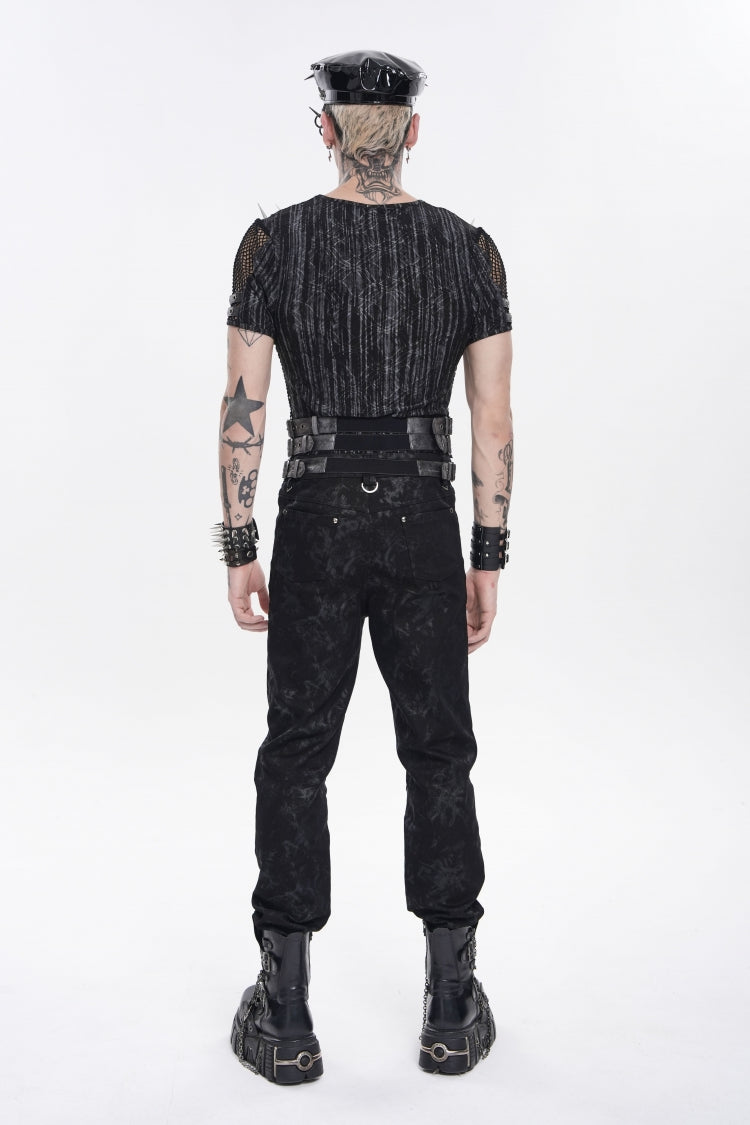Black Multi-Layered Studded Zippered Eyelet Men's Punk Cool  Girdle