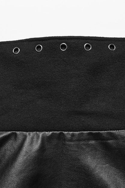 Black High Collar Faux Leather Stitching Mesh Rivet Buckle Women's Punk Cloak