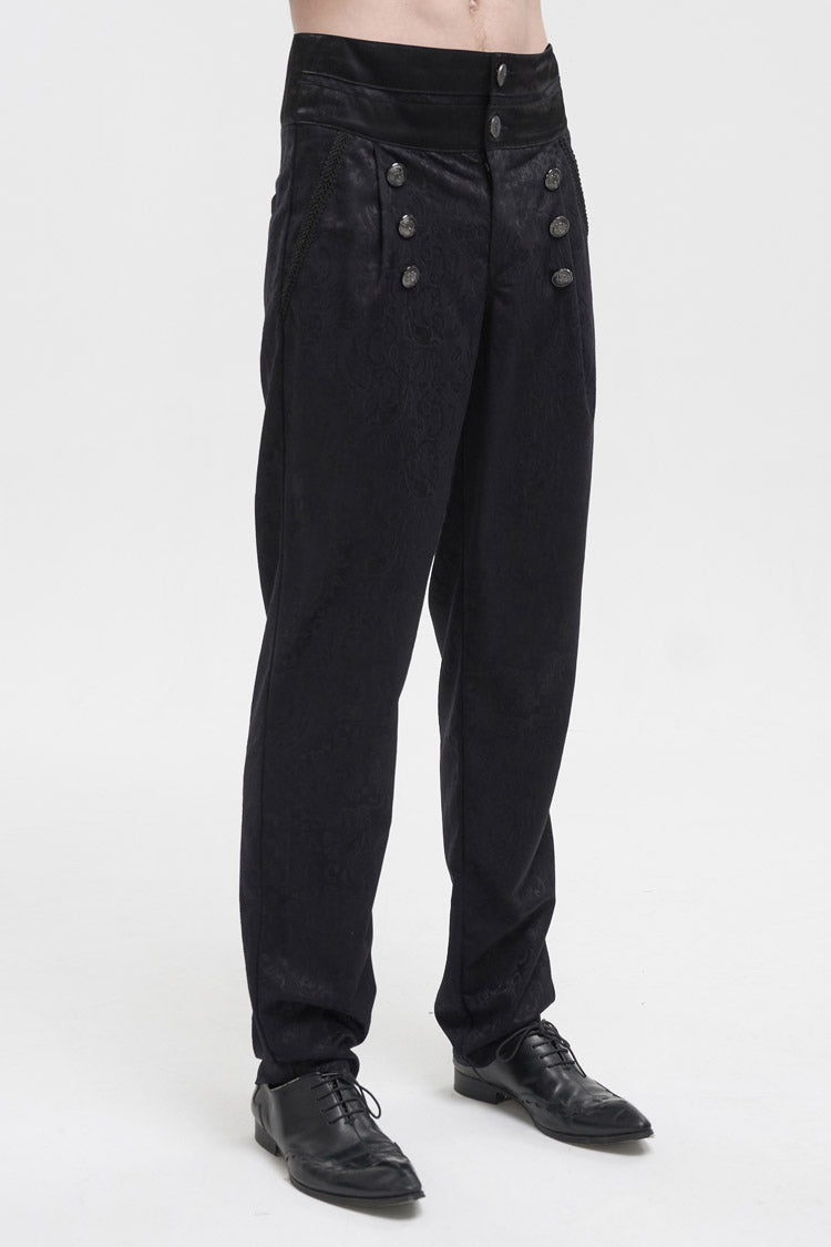 Black High Waist Jacquard Double Breasted Vintage Men's Punk Trousers