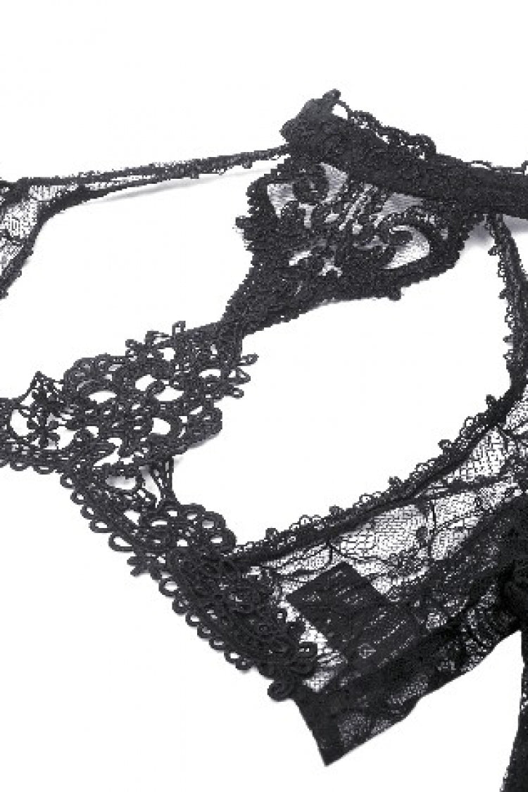 Black Off Shoulder Long Puff Sleeves Cut-Out Lace Women's Gothic Cape