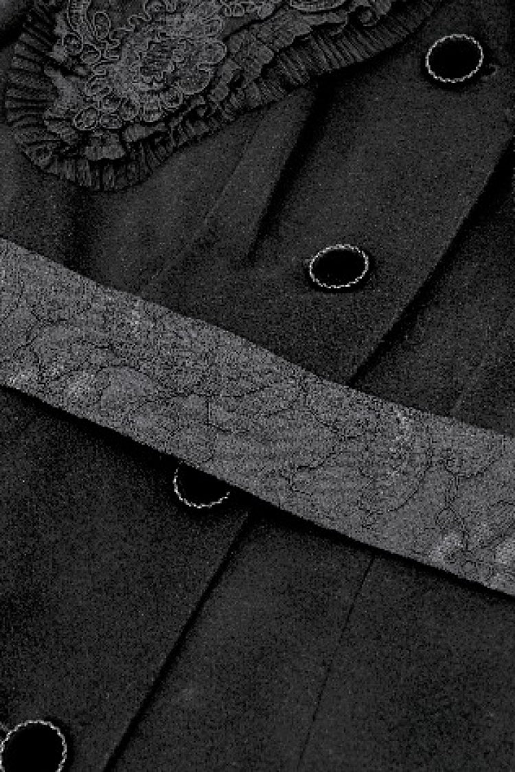 Black Floral Embroidered Peter Pan Collar Long Sleeves Bowknot Women's Gothic Coat