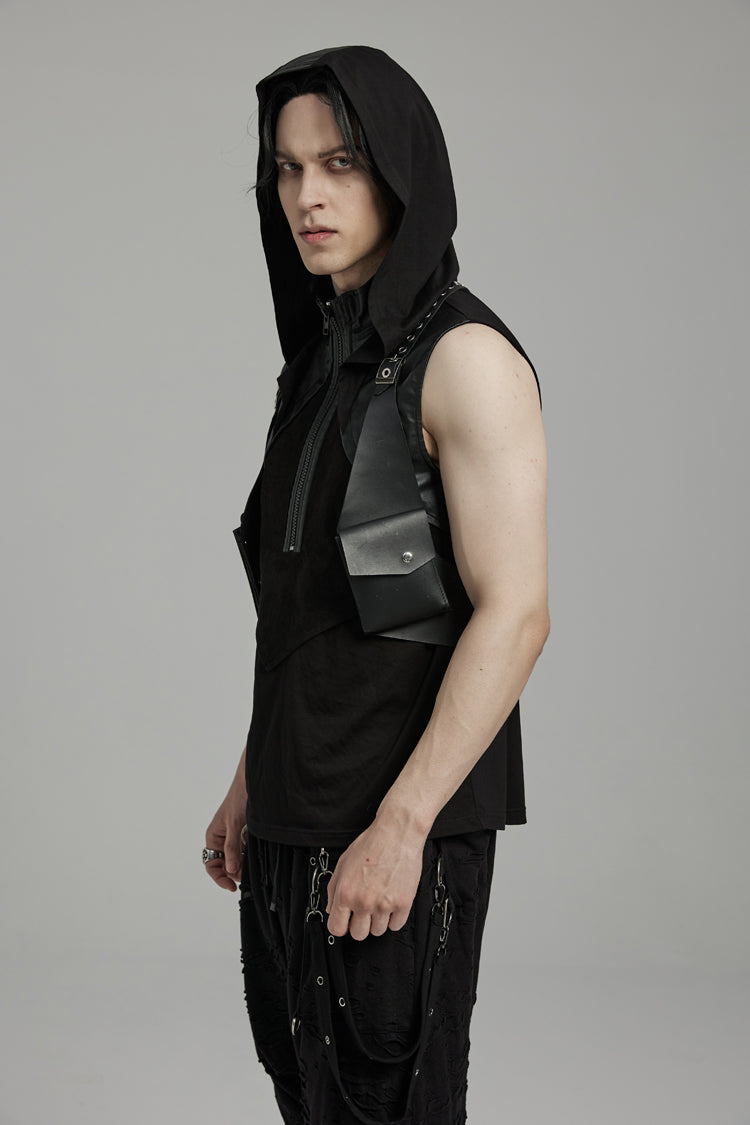 Black Faux Leather Vest Straps Men's Steampunk Vest Bag