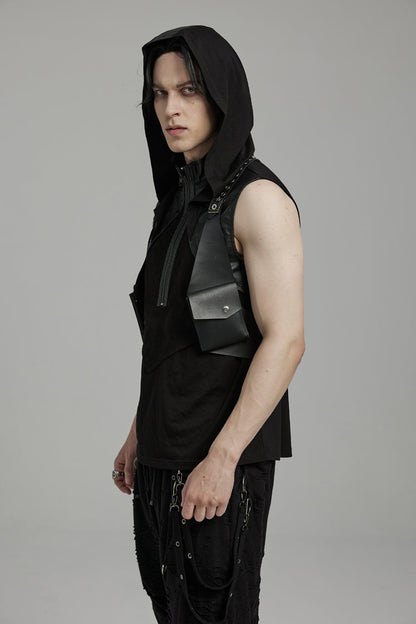 Black Faux Leather Vest Straps Men's Steampunk Vest Bag