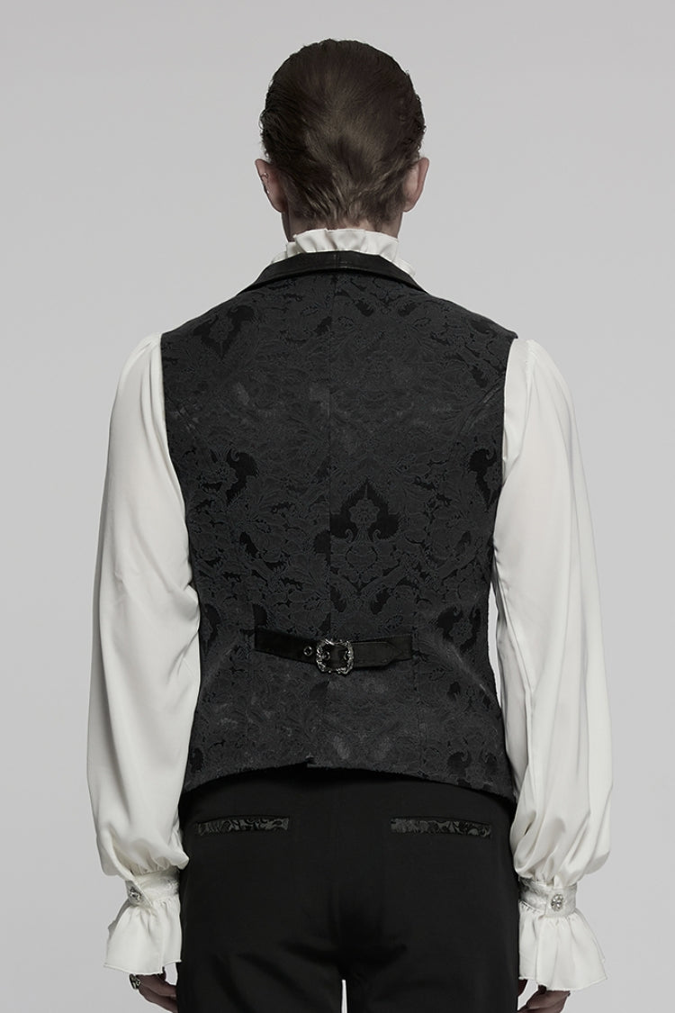 Black Lapel V-neck Sleeveless Jacquard Buckle Men's Gothic Vest