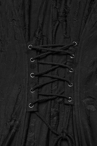Black Long Sleeves Stitching Irregular Hooded Mesh Ripped Men's Gothic Coat