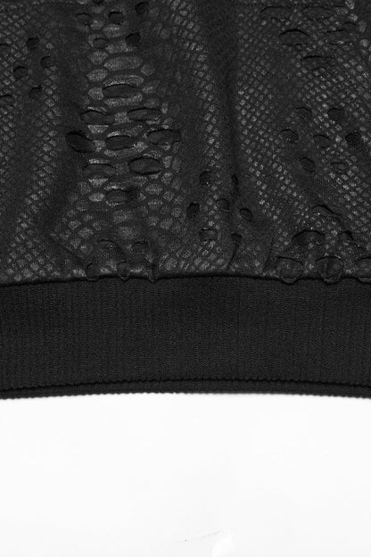 Black Long Sleeves Hooded Ripped Eyelets Men's Punk Coat