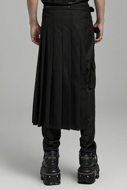 Black Asymmetric Buckle Men's Punk Pleated Skirt